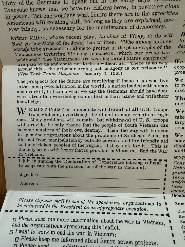 Vietnam War 1965 Anti‑War Leaflet “Declaration of Conscience”
