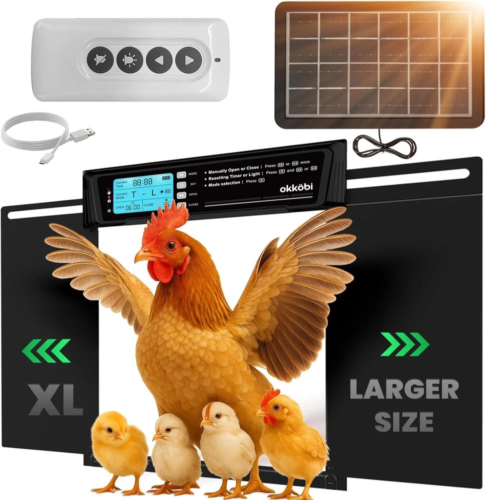 Extra Large Automatic Chicken Coop Door Solar Powered with Remote - LCD Display,