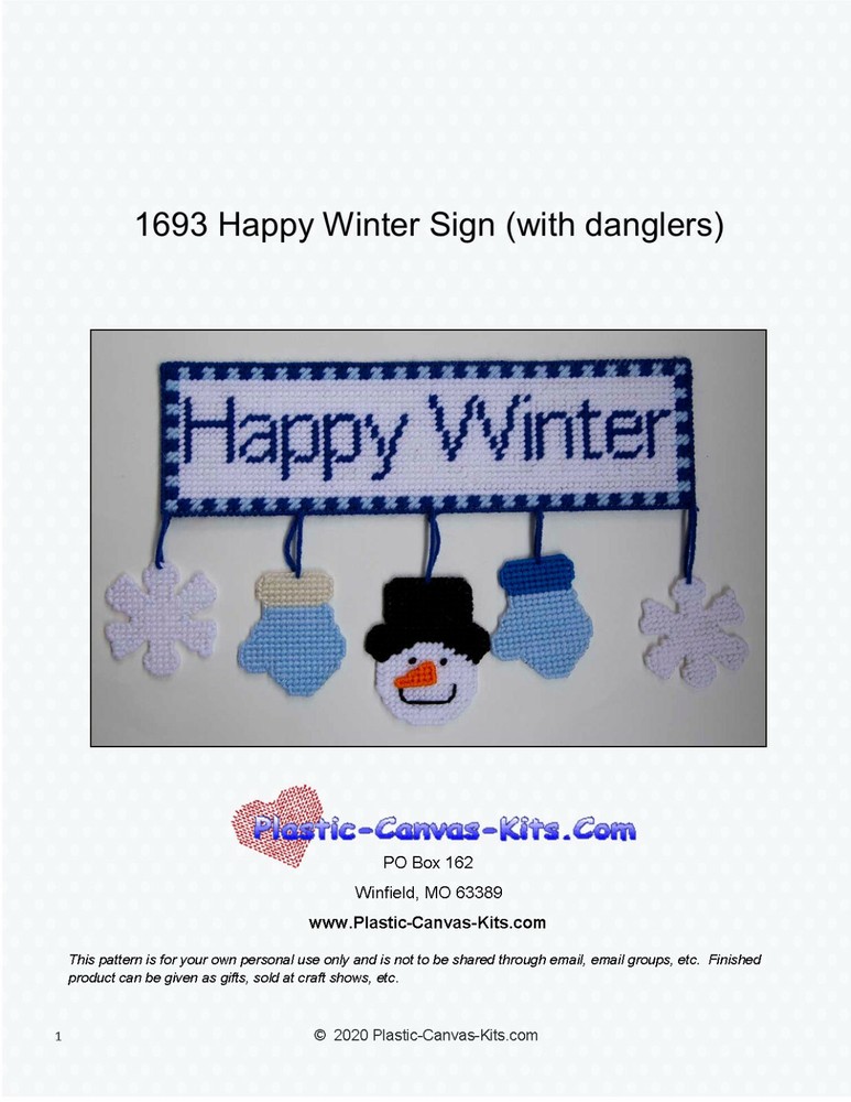 Happy Winter Wall Hanging-Snowman, Snowflake-Plastic Canvas Pattern or Kit