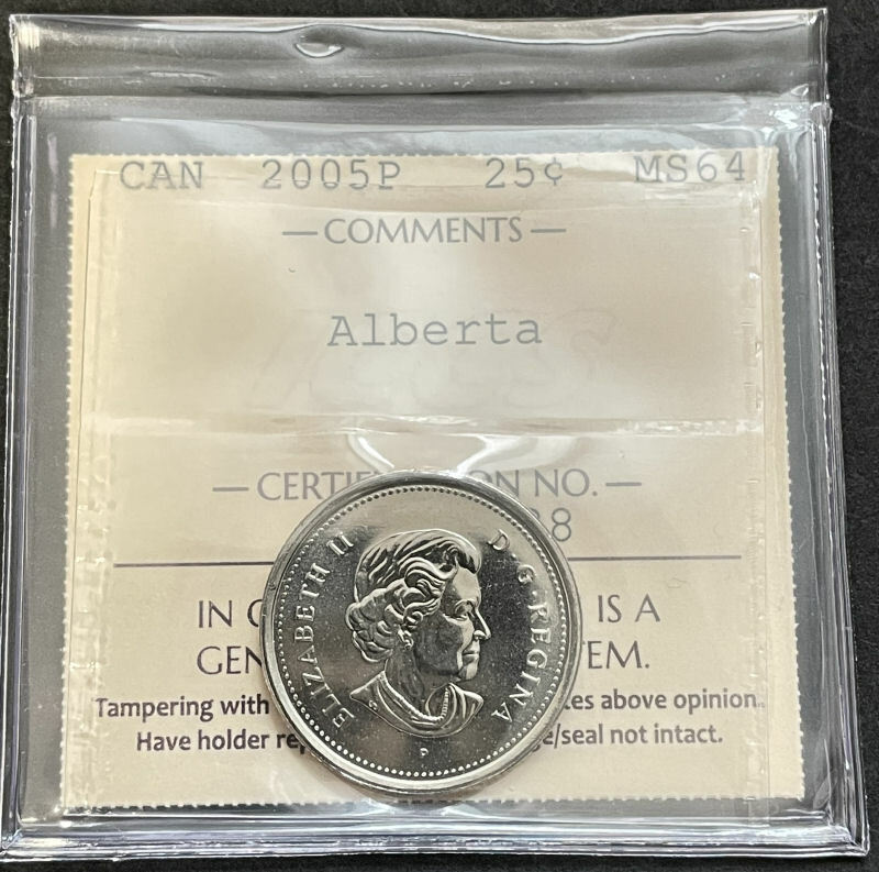 2005P Alberta Canada  25 cent   coin   grading by ICCS MS-64