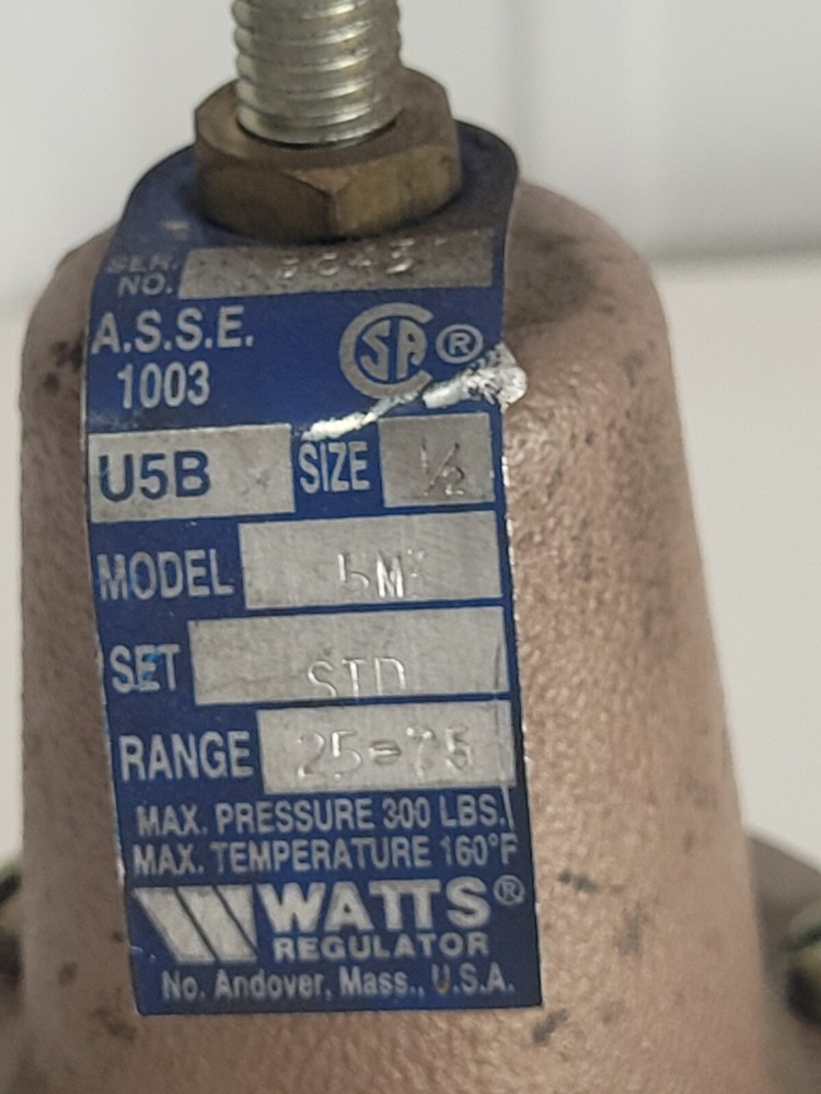 WATTS 0052978 1/2 U 5B STD 25-75 PSI WATER PRESSURE REDUCING VALVE NEW NO BOXc16