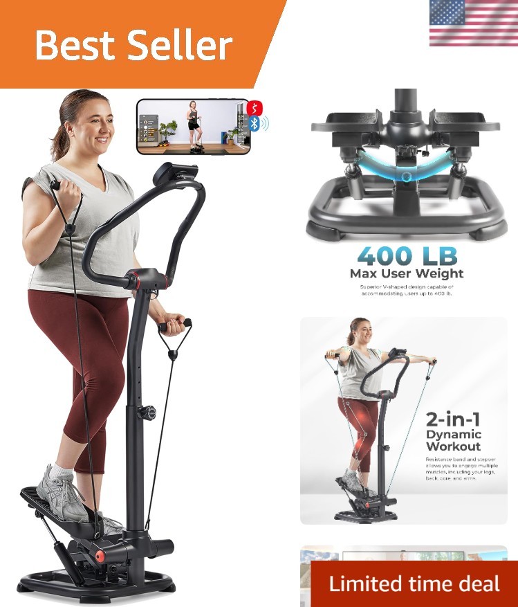 400 LB Power Stair Stepper with Adjustable Handlebar & Resistance Bands