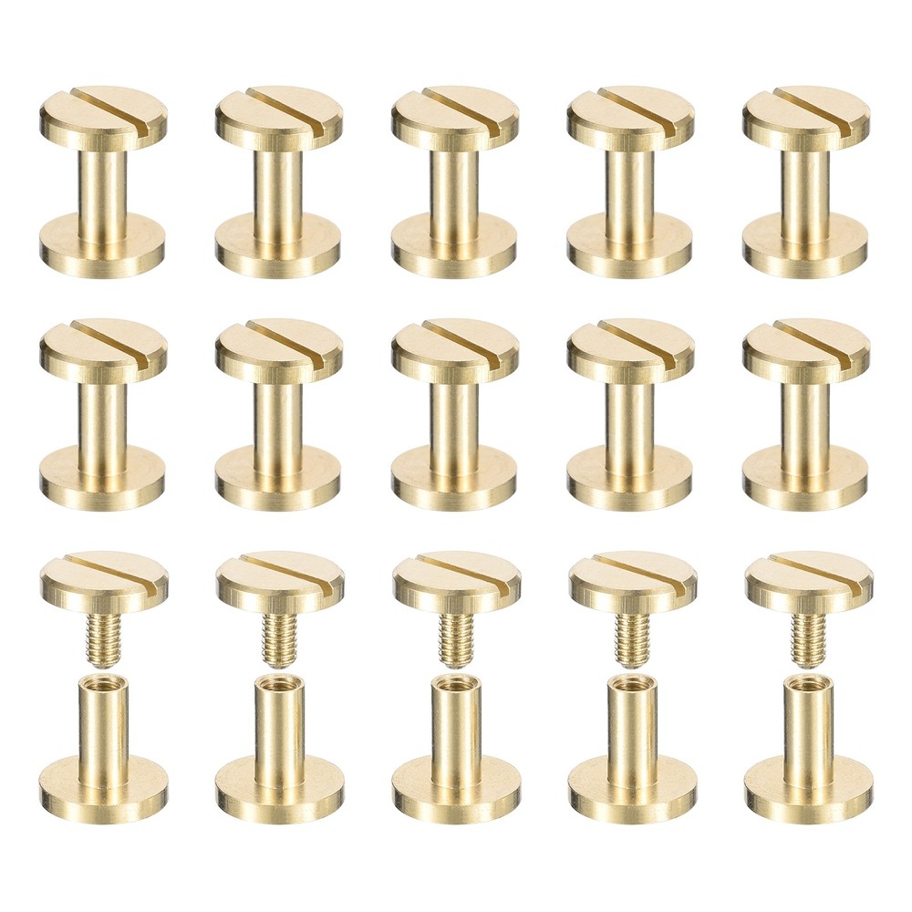 25Pack Brass Chicago Screws, 6x10mm Post Nail Stud Rivets, Gold