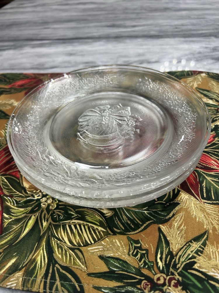 Clear Glass Christmas Decorative 7” Plates (4)