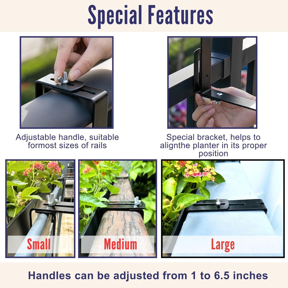 LaLaGreen Railing Planter Boxes (16 Inch, 2 Pack) Black Rectangular Plastic W...