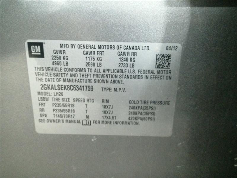 TERRAIN 2012 Fuse Box Cabin 1043986141