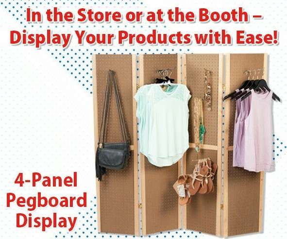Folding Pegboard Display Craft Display 4 Panel 5' Folds Flat 60" H Peg Board