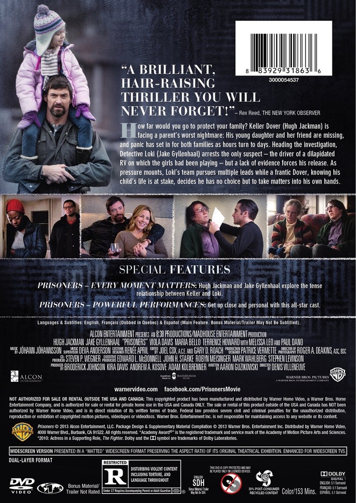 Prisoners DVD Hugh Jackman NEW