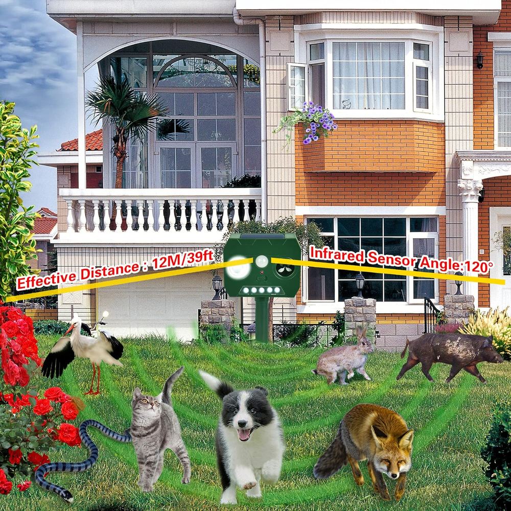 2PACK Ultrasonic Animal Repeller Solar Power Pest Mole Gopher cat pest Sensor