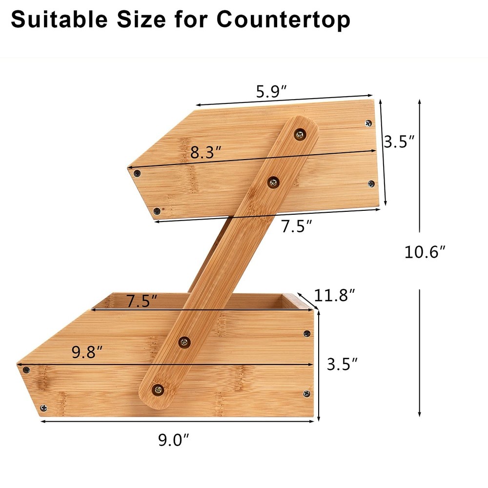 2 Tier Fruit Basket For Kitchen- Fruit and Vegetable Storage Bowl Stand For K...