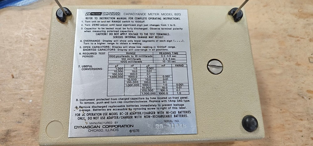 Vintage B&K Precision 820 Capacitance Meter Tested
