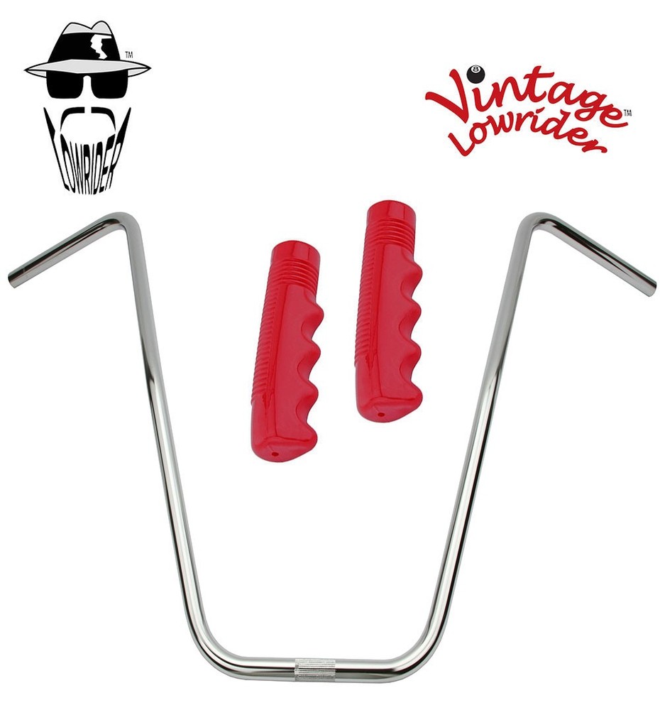 Original Lowrider 24" 22.2 D Handlebar Chrome 120mm Grips Solid/Red