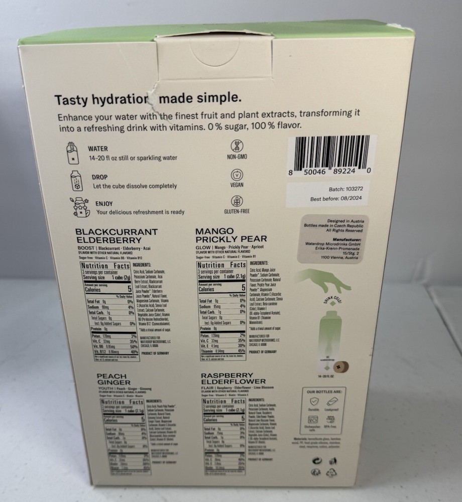 Waterdrop Hydration Starter Pack 20oz Glass Bottle 12 Hydration Packs