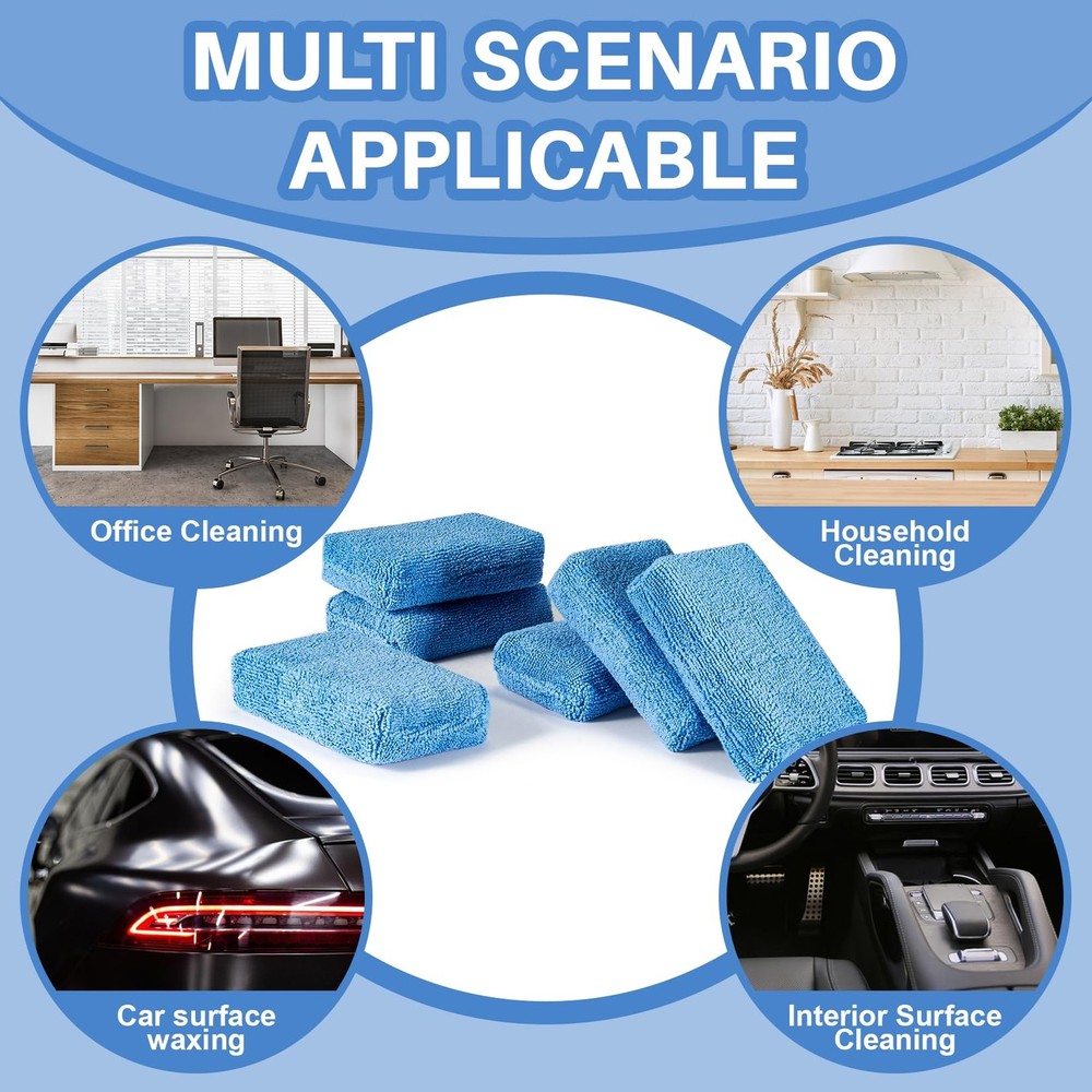 Sukh 6 Pack Microfiber Rectangle Sponge Detailing Pads - 6PCS, Blue
