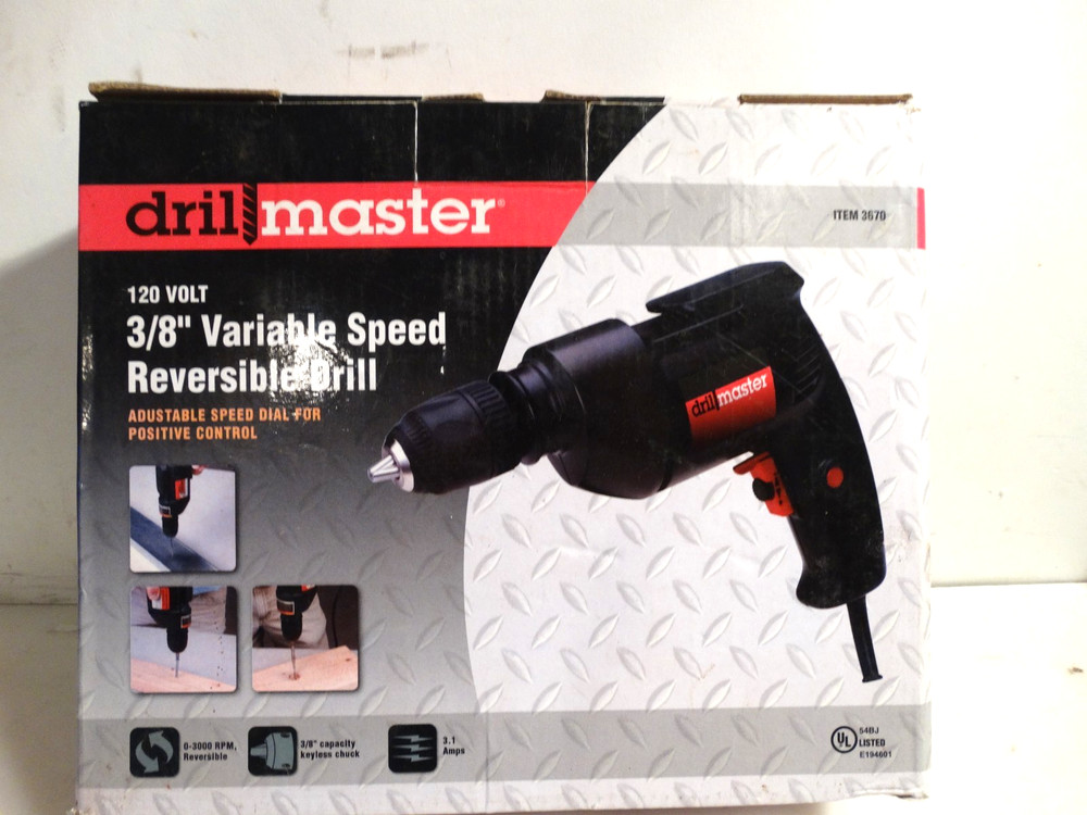 Drillmaster 3/8’” Variable Speed Reversible Corded Drill - NEW
