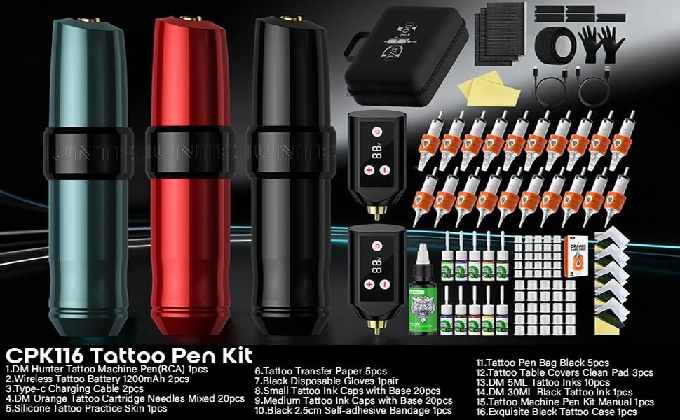 Wireless Tattoo Kit Complete for Beginners Pen Machine with Power Supply Needles