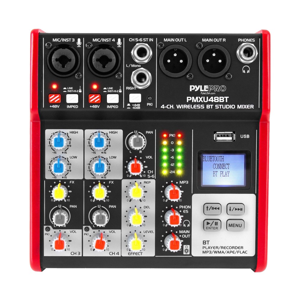 Pyle PMXU48BT.5 4-Channel Bluetooth Studio Mixer DJ Console (+48V Phantom Power)