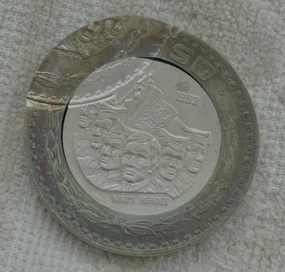 1993 $ 50 N PESOS SILVER BRONZE Mint ERROR -- Double Struck - one