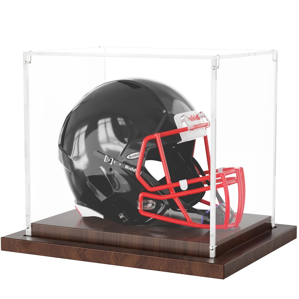 VGMiu Mini Helmet Display Case with Wood Base, Clear Case,