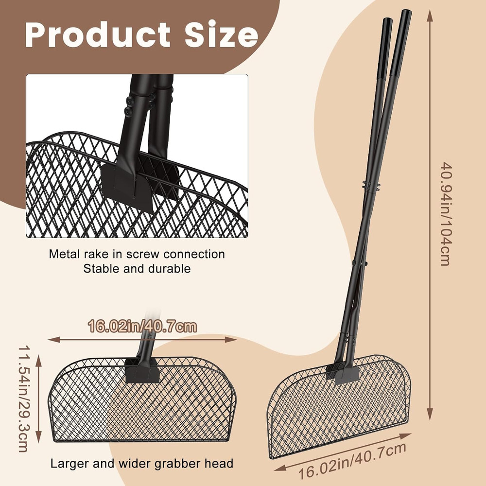 Leaf Grabber Rake with Long Handle, Leaf Picker Upper Grass Collector, Yard Rake