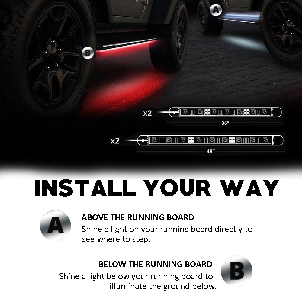 Multi-Color LED Running Board Side Step Light Strips Kit /Music Active + Remote