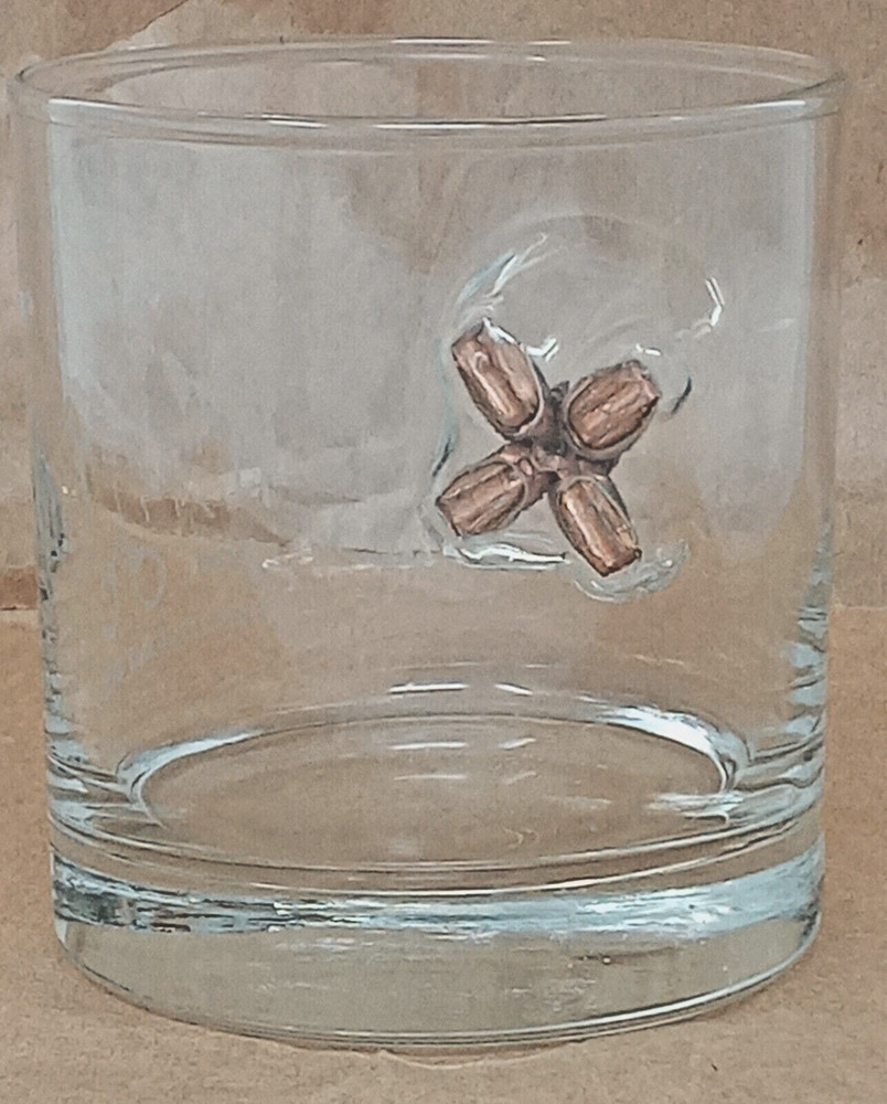 Bullet Embedded Clear Drinking Glass rocks whiskey etched WAHI forensics theme
