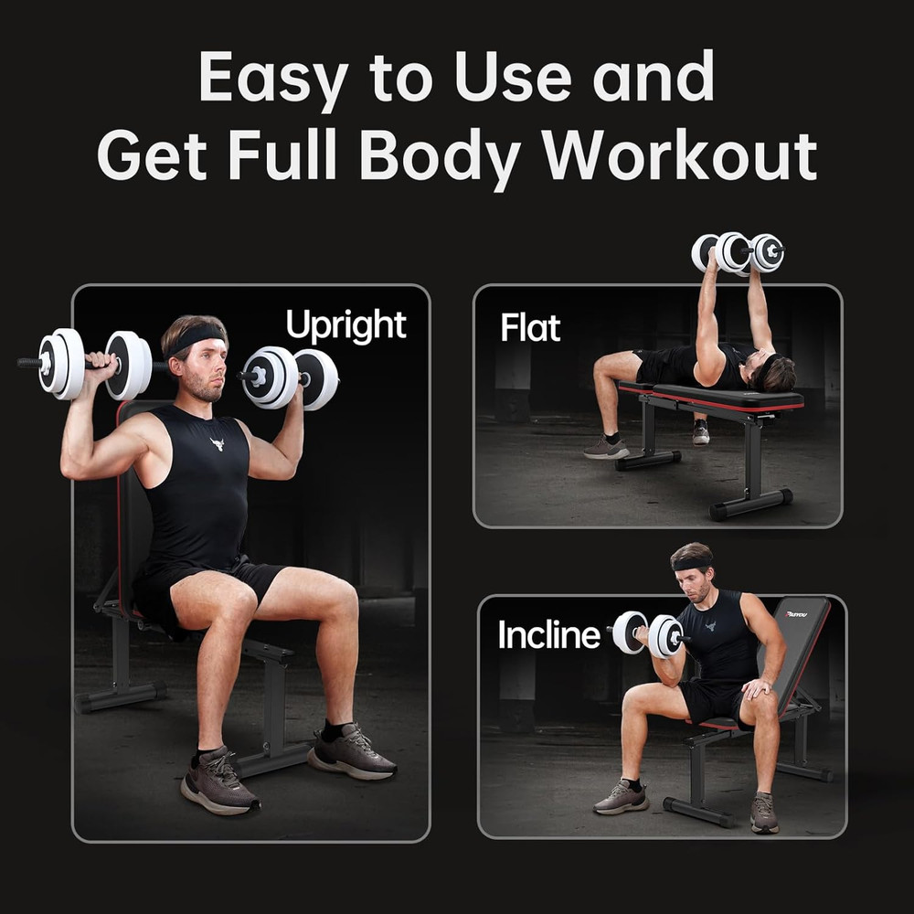 Adjustable Flat Weight Bench, Foldable Bench Press for Home Gym, Multi-Angle Inc