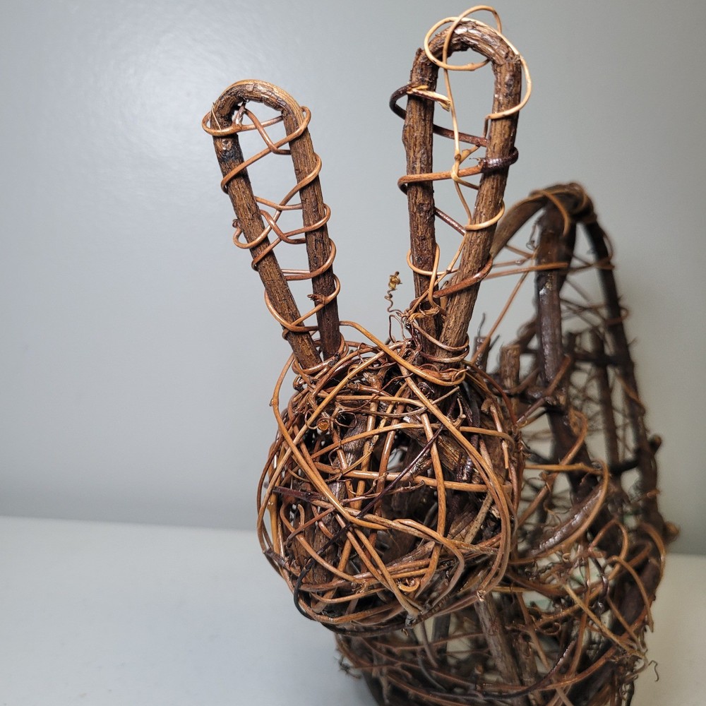 Rustic Bunny Rabbit Basket Egg Holder Grapevine Twig Easter Farmhouse Decor 10in