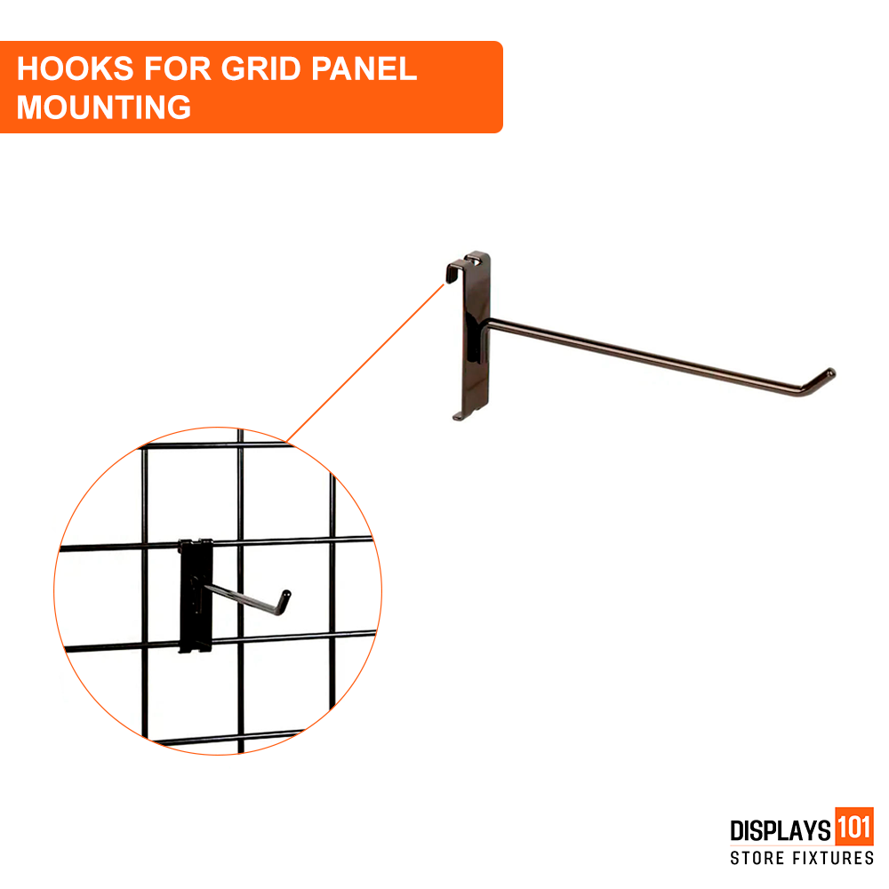 8" Gridwall Hooks - Black Hooks For Grid Panel Displays - NEW