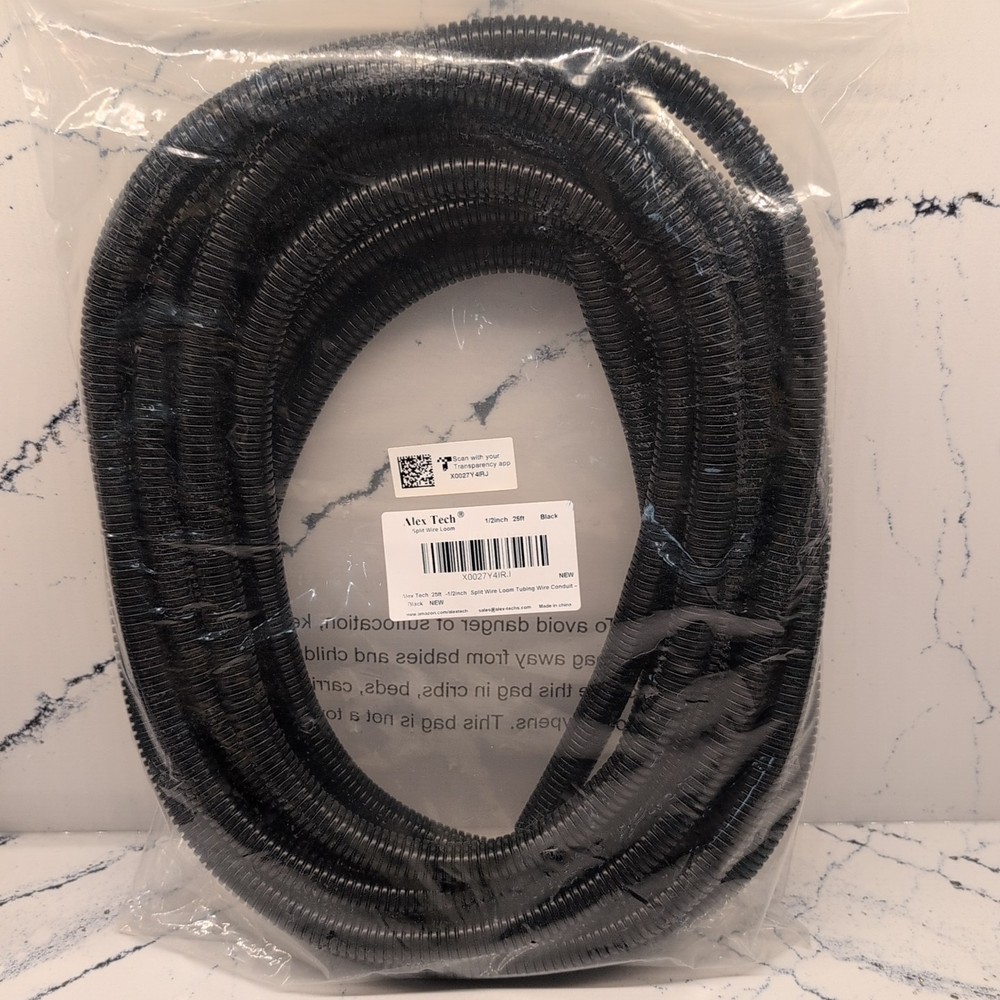 Alex Tech 25ft - 1/2 inch Split Wire Loom Tubing Wire Black New