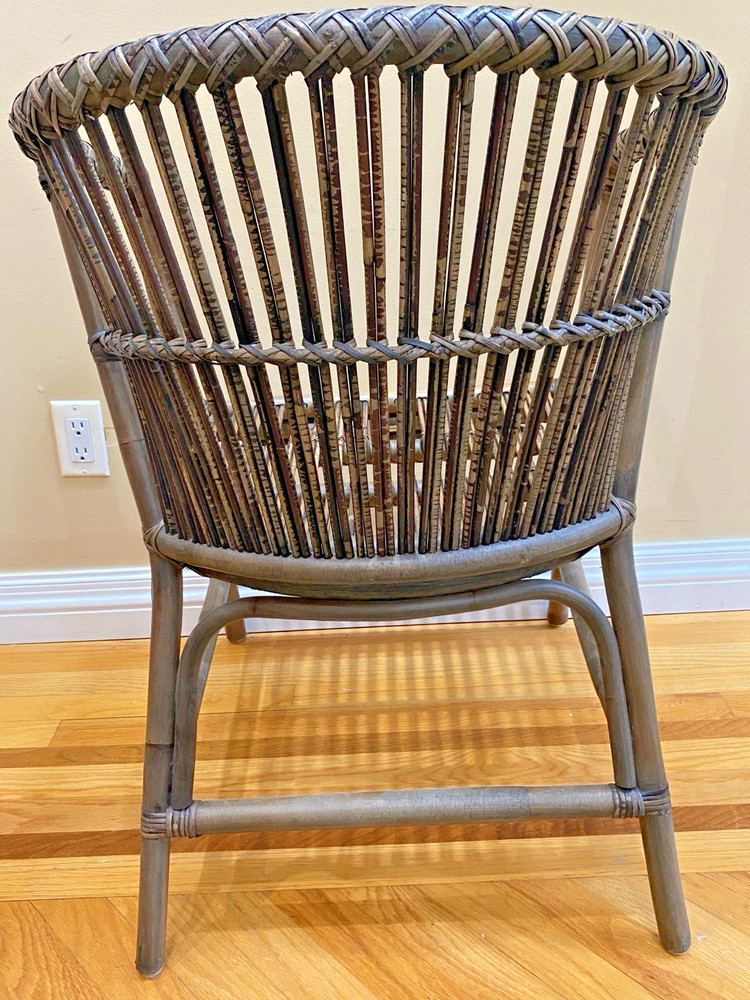 Vintage Rattan/Bamboo Barrel Back Chair with Solid Seat