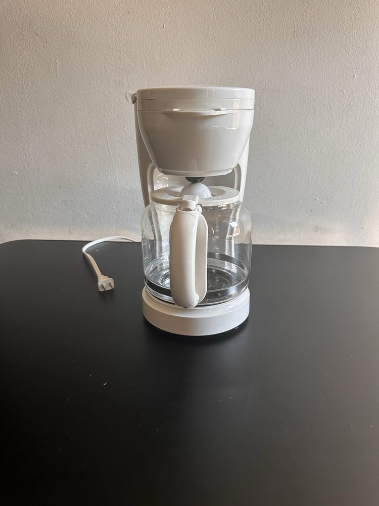 White Filter Coffee Machine Electric Glass Carafe Analog Control Panel