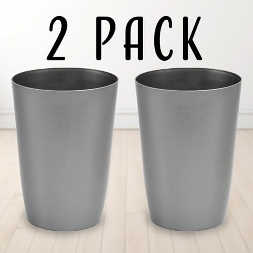 Mini Waste Basket - Pack of 2 Durable Small Plastic Silver Brushed 2-Pack