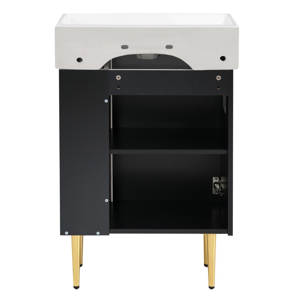 21.6" Black Bathroom vanity Combo Cabinet Single Ceramic Sink Right Side Storage
