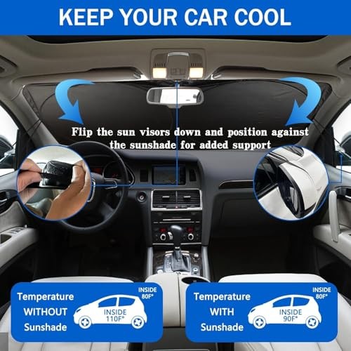 Windshield Shade, Car Sun Shade for Front Windshield（，） Large Eyes-Black