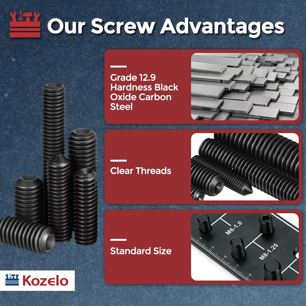 120Pcs Cup Point Socket Set Screws - [M2-0.4x3] Carbon Steel, Black