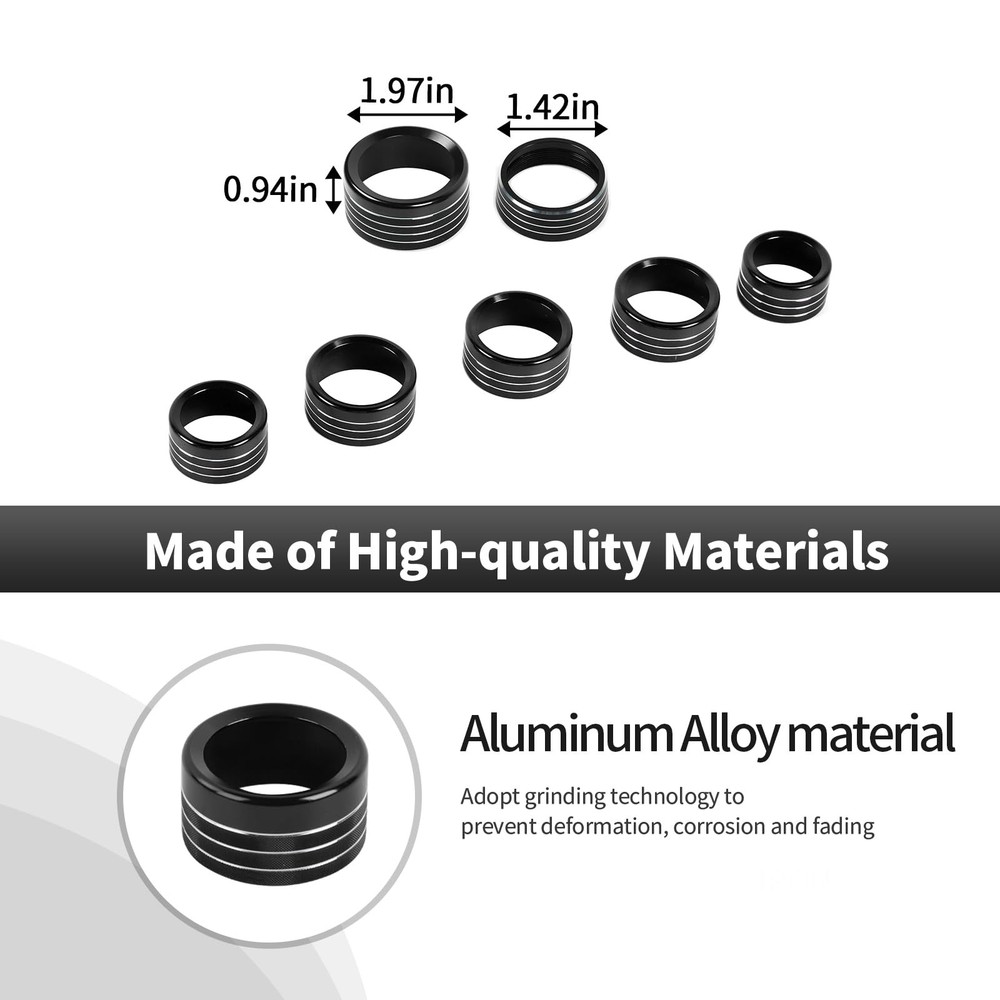 "Black AC Knobs & Switch Covers for 20182025 Dodge RAM Aluminum Trim"