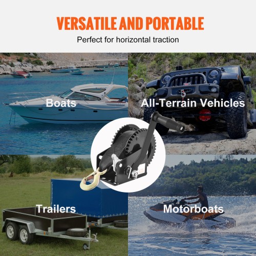 Heavy-Duty Hand Winch: 2000lb, 23ft Polyester Strap, Two-Way Ratchet, Galvanized