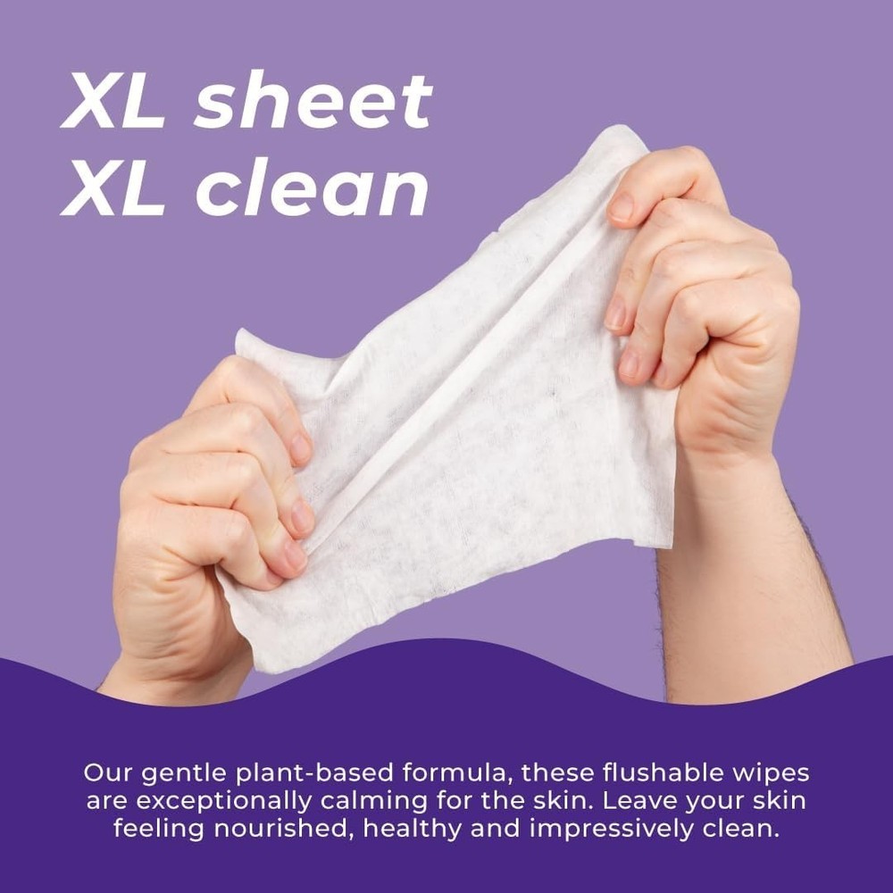 Flushable Wet Wipes 100% Plant Based Extra-Large Size Durable Bamboo Body Safe