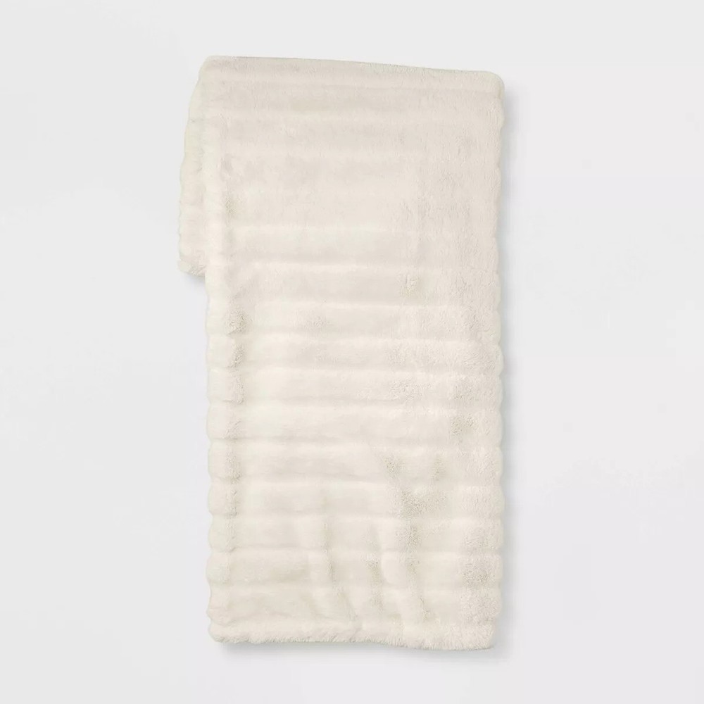 Textured Faux Fur Reversible Throw Blanket