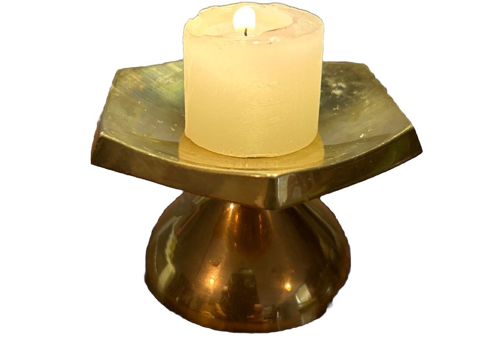 Vintage IHI solid Brass 2.5” Hexagon Votive Candle Holder