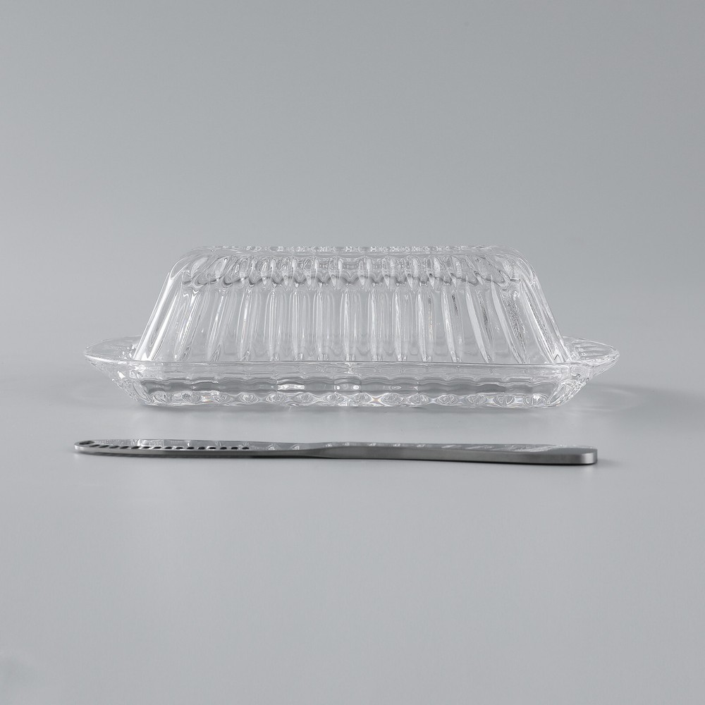 Glass Butter Dish With Knife