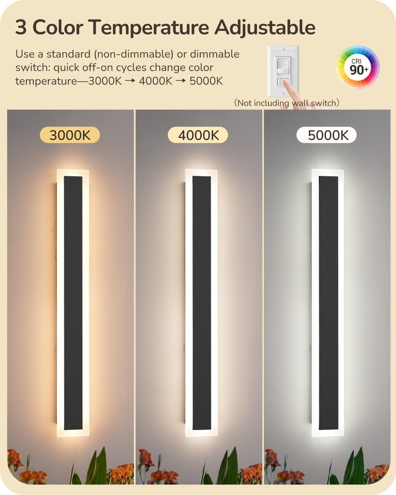 EDISHINE Modern Linear Exterior Wall Sconce 2 Pack,Adjustable Brightness & Color
