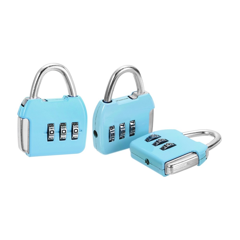 3Pcs Resettable 3 Digit Combination Lock Code Padlock, Sky Blue (47 x 36mm)