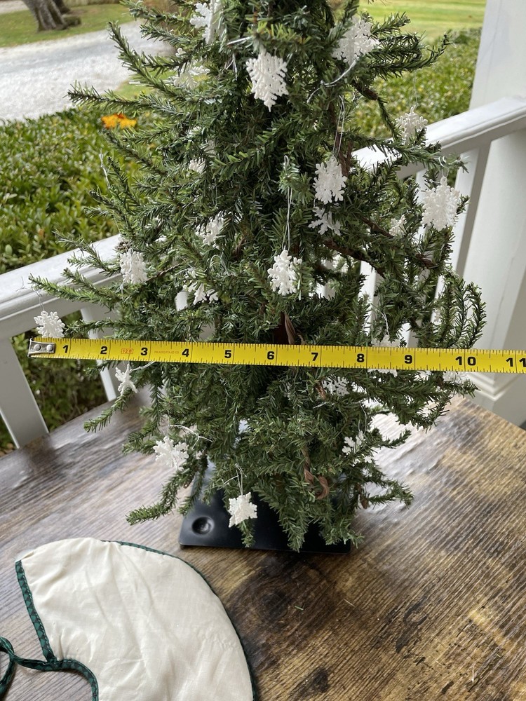 Primitive Rustic Artificial Christmas Tree Table Top with Ornaments & Tree Skirt
