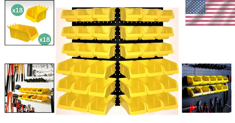 Heavy Duty Pegboard Bin Kit 36pc Yellow - Garage Workshop Craft Organizer
