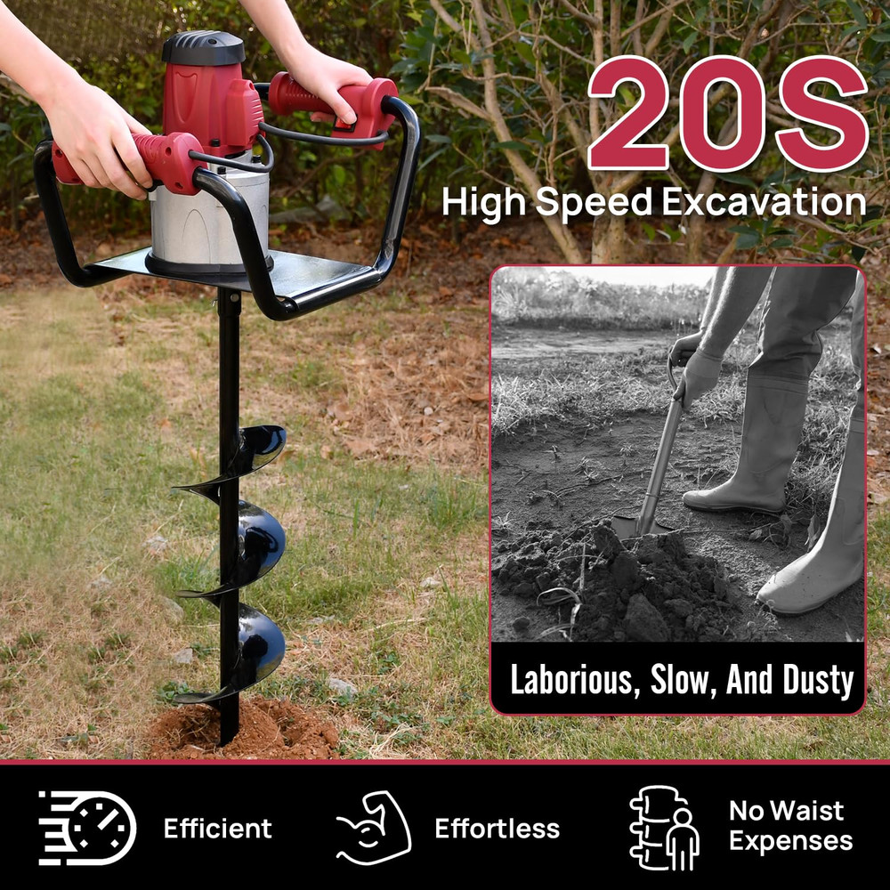 1500W Electric Post Hole Digger Earth Auger Hole Digger Digging Tools Auger with