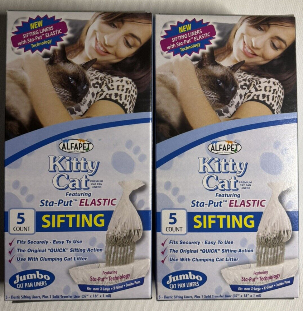 Kitty Cat Pan Disposable Elastic Sifting Liners- 5-Pack + 1 Solid Transfer-2Pack