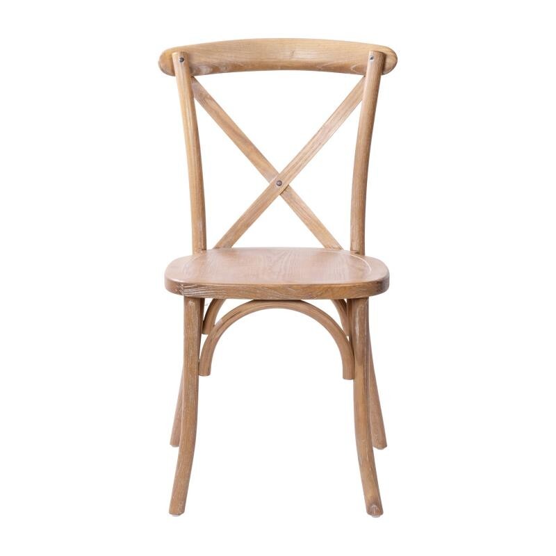 Bistro Style Cross Back Medium White Grain Wood Stack Restaurant Dining Chair