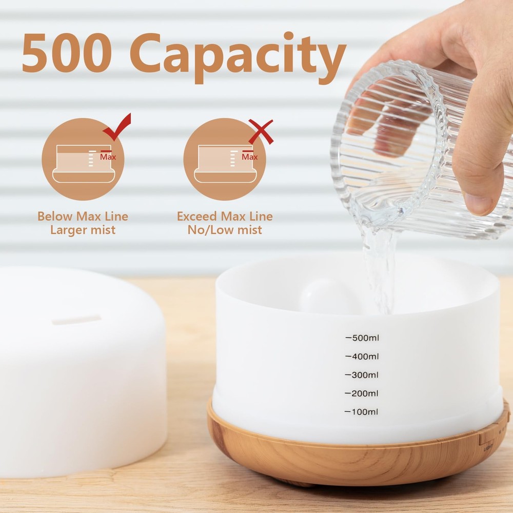 Oil Diffuser, 500ml Essential Diffusers with 2 Mist Log Color-no Oils